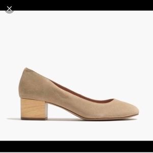 Madewell Ella Pump Tan Beige Wood Block Heel Suede